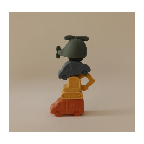 POJAZDY zabawka do kąpieli silikonowy zestaw 4 szt. Vehicles Mushie 10m+