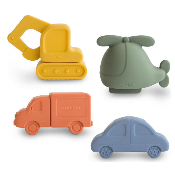 POJAZDY zabawka do kąpieli silikonowy zestaw 4 szt. Vehicles Mushie 10m+