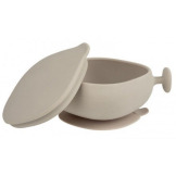 Beżowa silikonowa miseczka z przykrywką i  przyssawką Latte B.Box