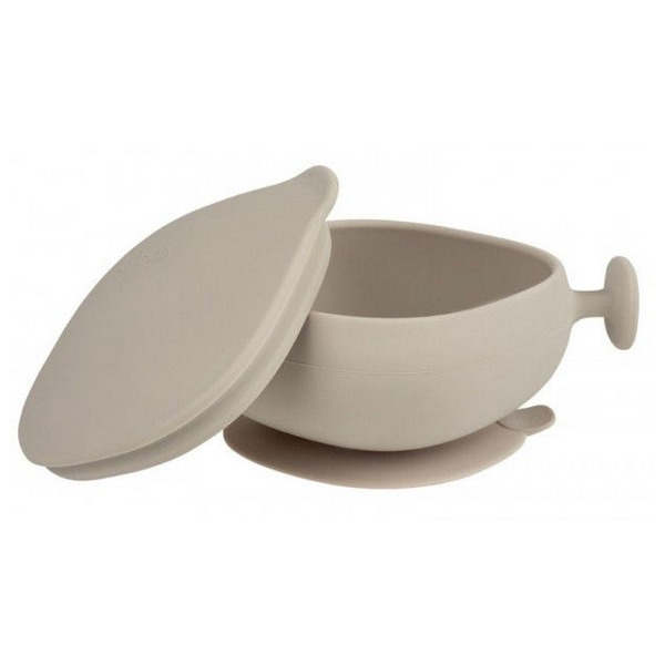 Beżowa silikonowa miseczka z przykrywką i  przyssawką Latte B.Box