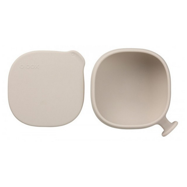 Beżowa silikonowa miseczka z przykrywką i  przyssawką Latte B.Box