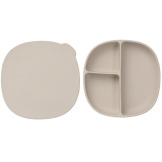Beżowy silikonowy talerzyk z przykrywką i przyssawką Latte B.Box