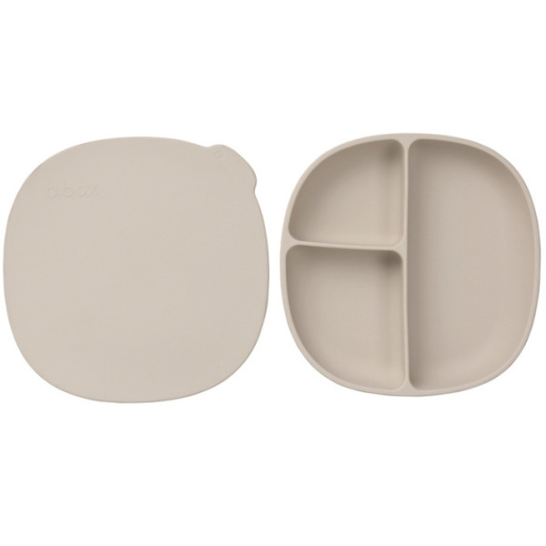 Beżowy silikonowy talerzyk z przykrywką i przyssawką Latte B.Box