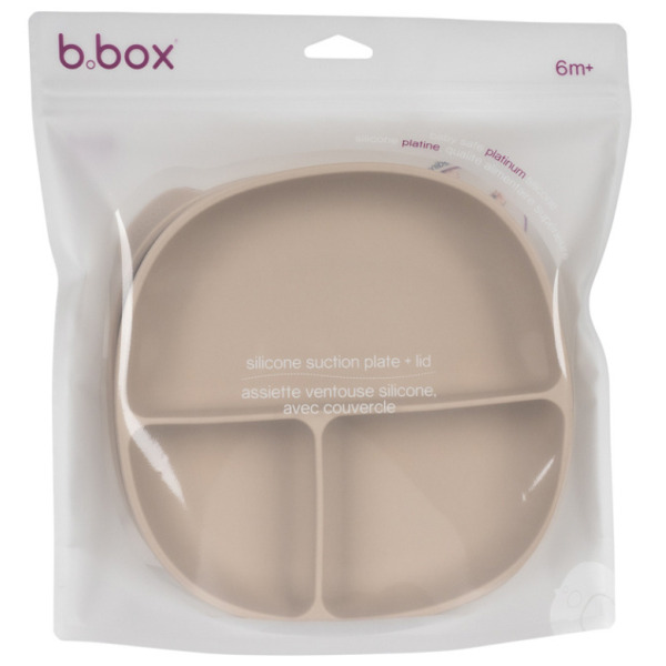 Beżowy silikonowy talerzyk z przykrywką i przyssawką Latte B.Box