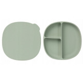 Szałwiowy silikonowy talerzyk z przykrywką i przyssawką Sage B.Box