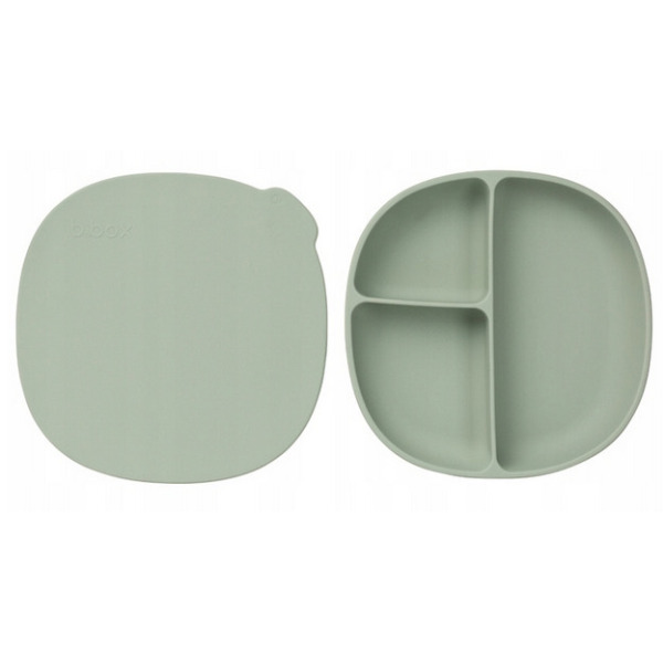 Szałwiowy silikonowy talerzyk z przykrywką i przyssawką Sage B.Box