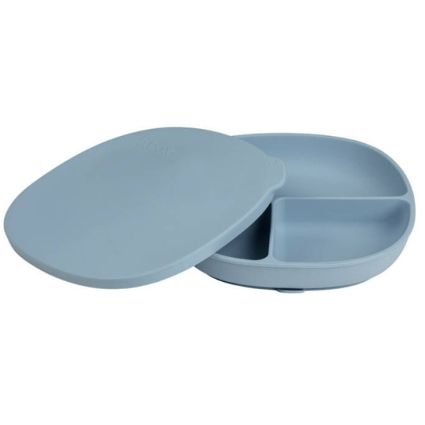 Niebieski silikonowy talerzyk z przykrywką i przyssawką Ocean B.Box