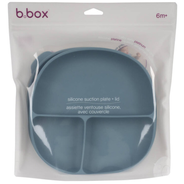 Niebieski silikonowy talerzyk z przykrywką i przyssawką Ocean B.Box