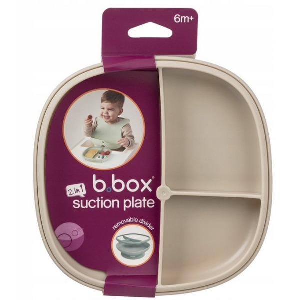 Beżowy talerzyk z przyssawką i przegródką 2w1 Latte B.Box