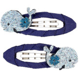 BROKATOWE WIELORYBY niebieskie spinki do włosów owinięte wstążką 2 szt. Verle Souza 3+