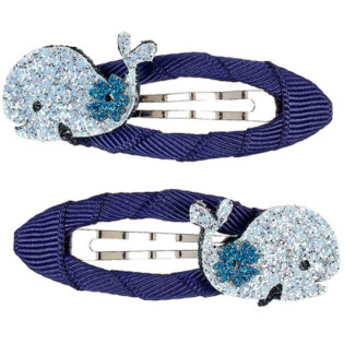 BROKATOWE WIELORYBY niebieskie spinki do włosów owinięte wstążką 2 szt. Verle Souza 3+