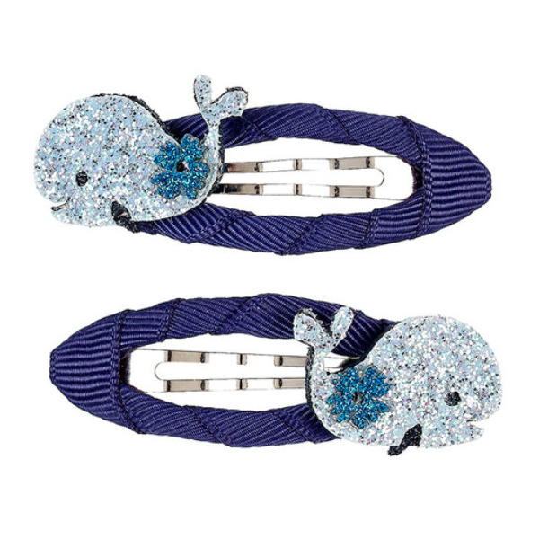 BROKATOWE WIELORYBY niebieskie spinki do włosów owinięte wstążką 2 szt. Verle Souza 3+
