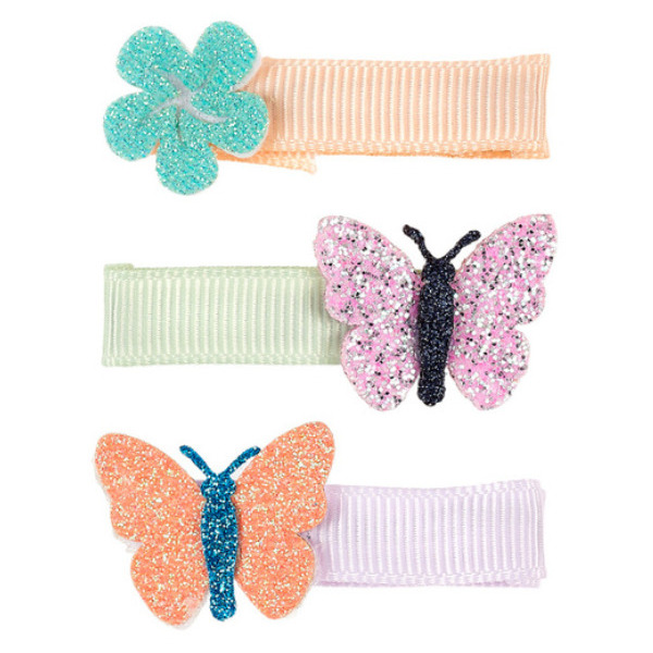 BROKATOWE MOTYLE I KWIATEK spinki do włosów 3 szt. Yke Souza 3+