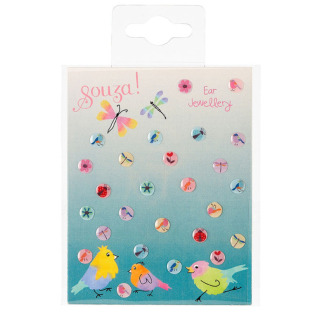 KWIATKI, PTASZKI I OWADY kolczyki samoprzylepne zestaw 26 szt. Souza 4+