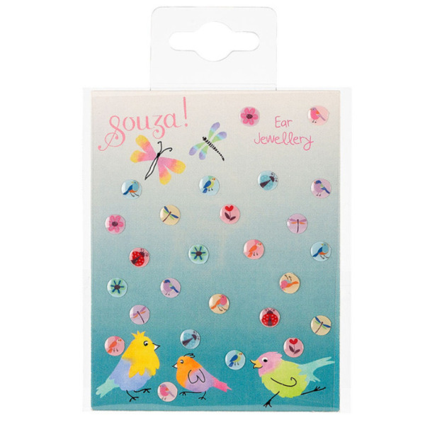 KWIATKI, PTASZKI I OWADY kolczyki samoprzylepne zestaw 26 szt. Souza 4+