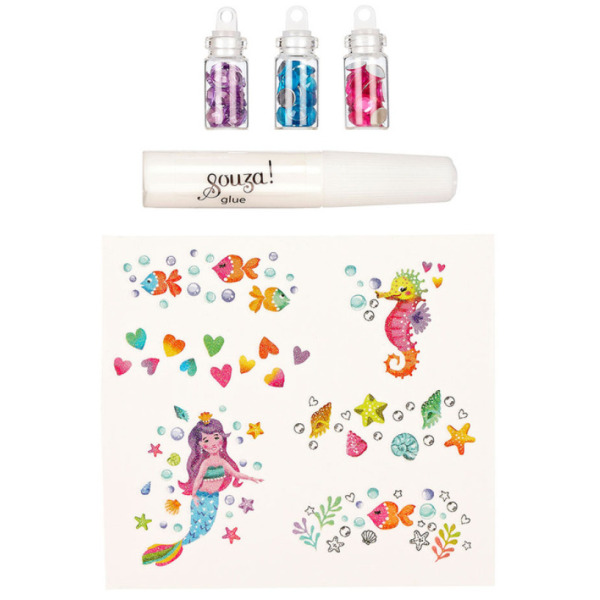 SYRENKA brokatowe tatuaże z kryształkami zestaw kreatywny 5 el. Souza 6+