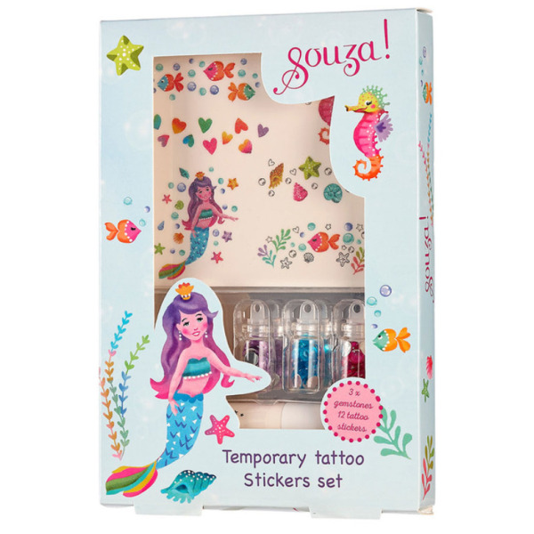 SYRENKA brokatowe tatuaże z kryształkami zestaw kreatywny 5 el. Souza 6+