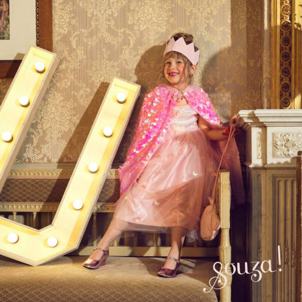 LAURENCE Kostium różowa peleryna z cekinami 5-7 lat Souza