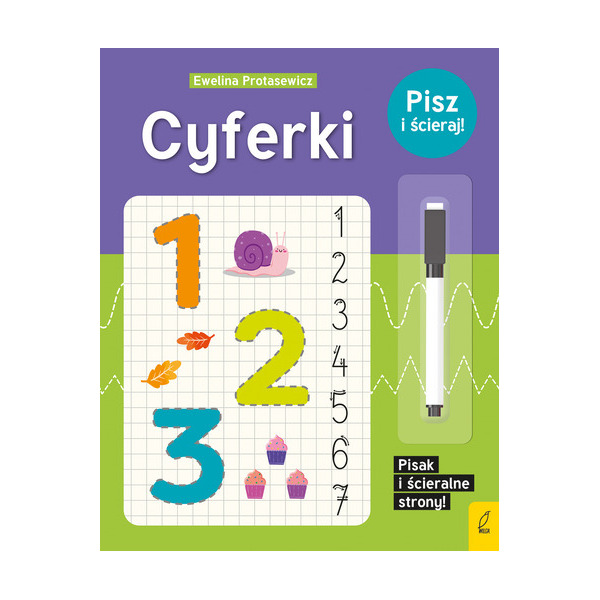 CYFERKI. PISZ I ŚCIERAJ! książeczka zeszyt z pisakiem zmazywalnym nauka liczenia Wilga