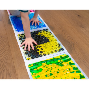 ŚCIEŻKA SENSORYCZNA fakturowe płytki z cieczą 30x30 cm zestaw 4 el. Tullo 3+