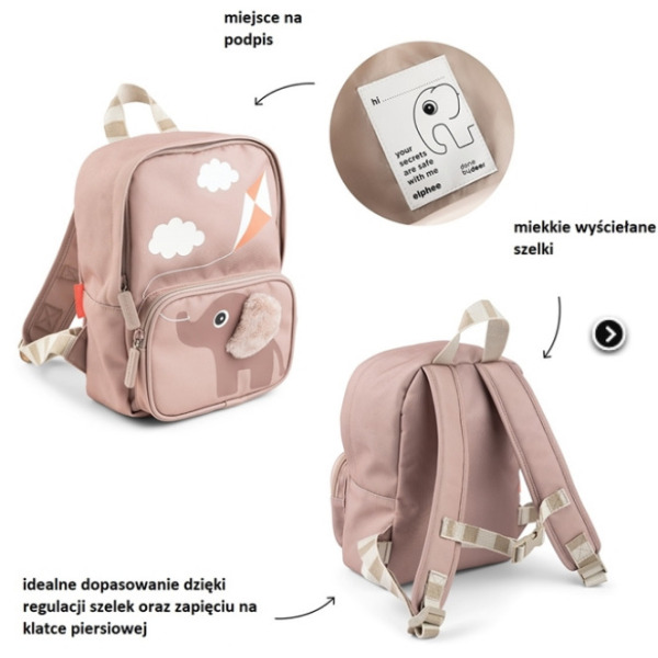 RÓŻOWY SŁONIK plecak dla przedszkolaka 4L Elphee Powder Done By Deer