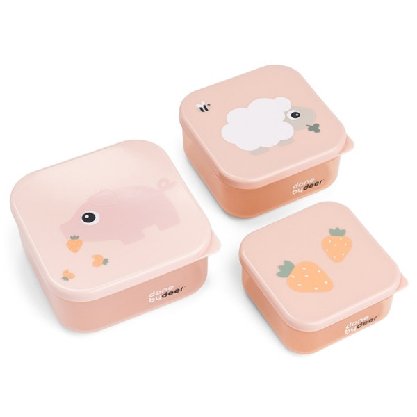 Różowe pojemniki na przekąski zestaw 3 szt. Tiny Farm Powder Done By Deer