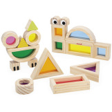 OKIENKA przeźroczyste drewniane klocki kolorowe sensoryczne zestaw 12 el. Janod 1+