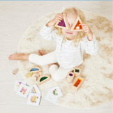 OKIENKA przeźroczyste drewniane klocki kolorowe sensoryczne zestaw 12 el. Janod 1+