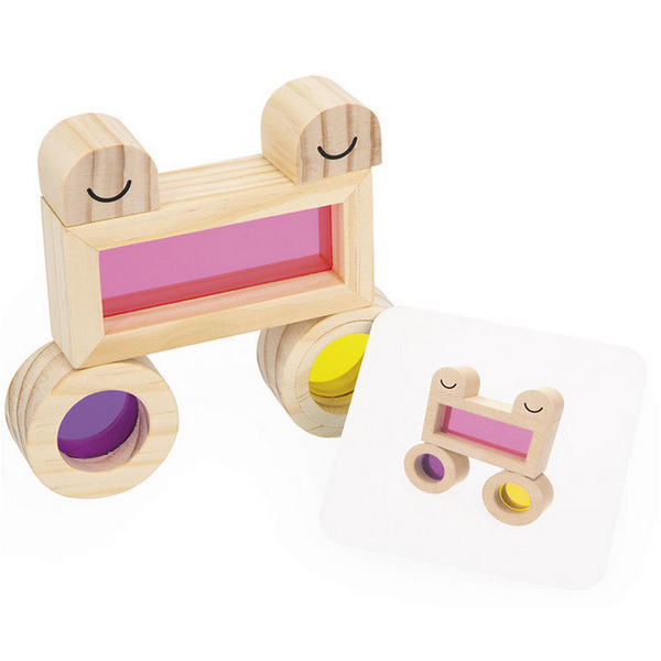 OKIENKA przeźroczyste drewniane klocki kolorowe sensoryczne zestaw 12 el. Janod 1+