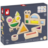 OKIENKA przeźroczyste drewniane klocki kolorowe sensoryczne zestaw 12 el. Janod 1+