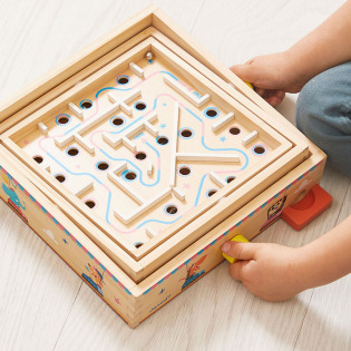 LABIRYNT drewniana gra zręcznościowa Ball Maze Applepop Janod 5+