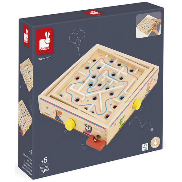 LABIRYNT drewniana gra zręcznościowa Ball Maze Applepop Janod 5+