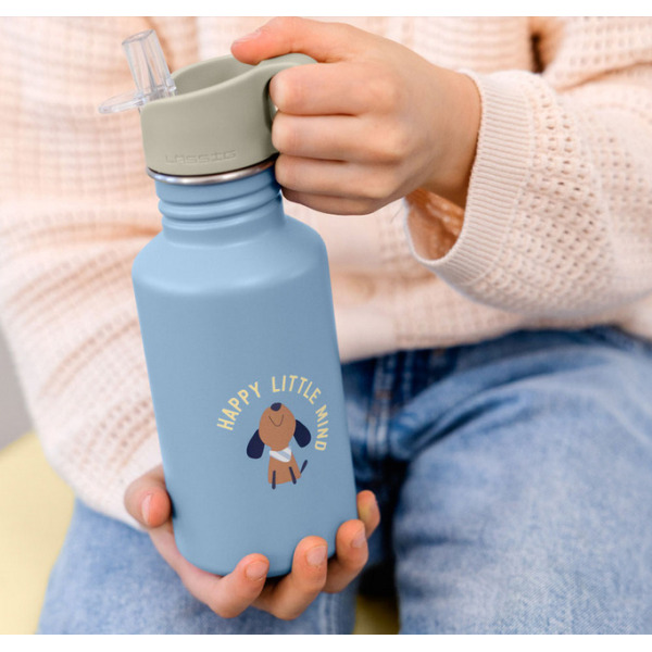 Niebieski bidon ze stali nierdzewnej z ustnikiem i uchwytem 500 ml Pattern Party Blue/green Lassig