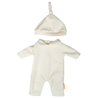 BEŻOWA DZIANINOWA PIŻAMKA zestaw z czapeczką ubranko dla lalki 38 cm Miniland