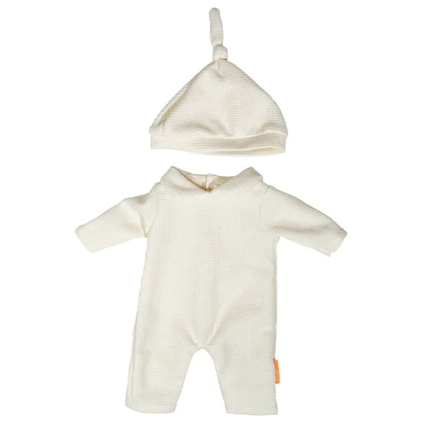 BEŻOWA DZIANINOWA PIŻAMKA zestaw z czapeczką ubranko dla lalki 38 cm Miniland