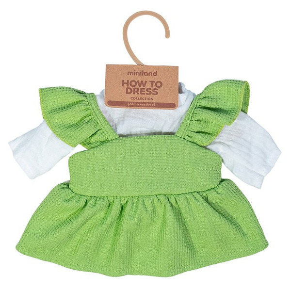 ZIELONA SUKIENKA zestaw z koszulką na ładną pogodę ubranko dla lalki 38 cm Miniland
