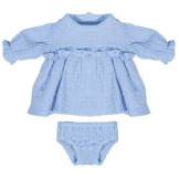 BŁĘKITNA SUKIENKA zestaw ubranek z majtkami dla lalki na chłodne dni 32 cm Miniland