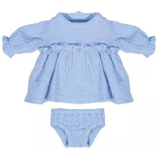 BŁĘKITNA SUKIENKA zestaw ubranek z majtkami dla lalki na chłodne dni 32 cm Miniland