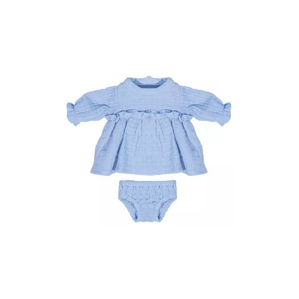 BŁĘKITNA SUKIENKA zestaw ubranek z majtkami dla lalki na chłodne dni 32 cm Miniland