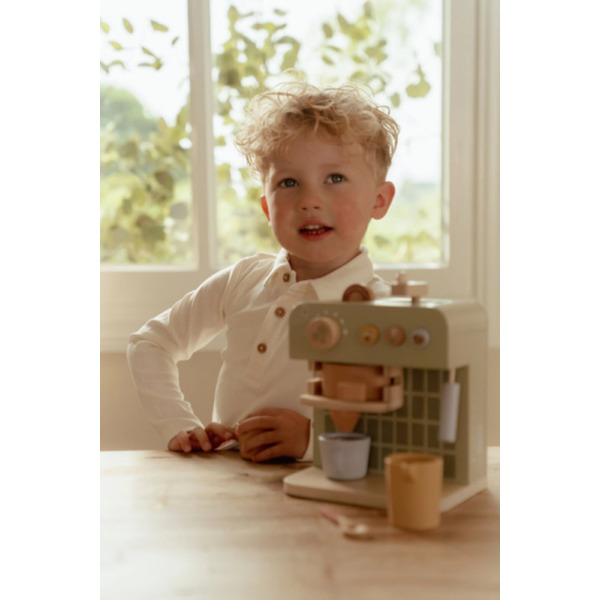 DREWNIANY EKSPRES DO KAWY z akcesoriami zabawa w dom, kuchnię i gotowanie FSC Little Dutch 3+
