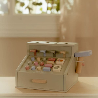 DREWNIANA KASA do zabawy w sklep z akcesoriami FSC Little Dutch 3+