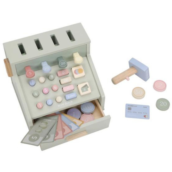 DREWNIANA KASA do zabawy w sklep z akcesoriami FSC Little Dutch 3+