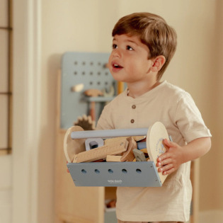 DREWNIANA SKRZYNKA z narzędziami zestaw majsterkowicza 20 el. toolbox FSC Little Dutch 3+