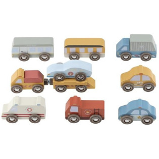 DREWNIANE POJAZDY zestaw 10 szt.  FSC Little Dutch 2+