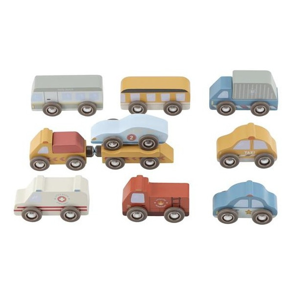 DREWNIANE POJAZDY zestaw 10 szt.  FSC Little Dutch 2+