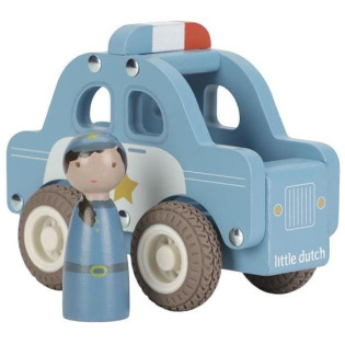 WÓZ POLICYJNY drewniany samochód z figurką policjanta FSC Little Dutch 18msc+