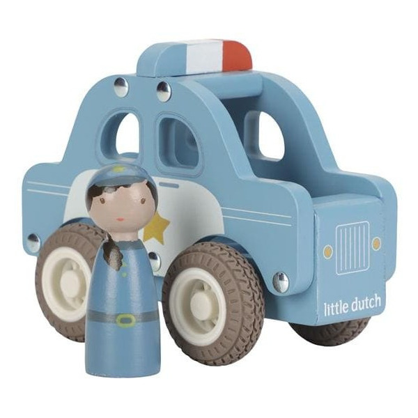 WÓZ POLICYJNY drewniany samochód z figurką policjanta FSC Little Dutch 18msc+