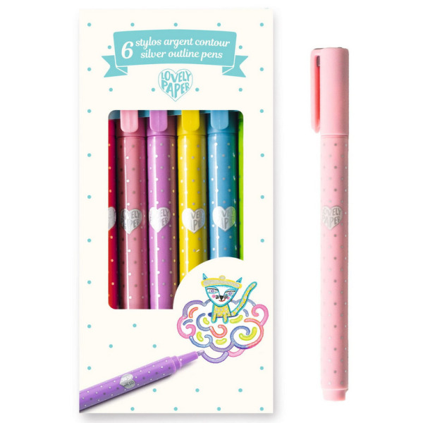 MARKERY ZE SREBRNYM KONTUREM zestaw 6 szt. Djeco 6+
