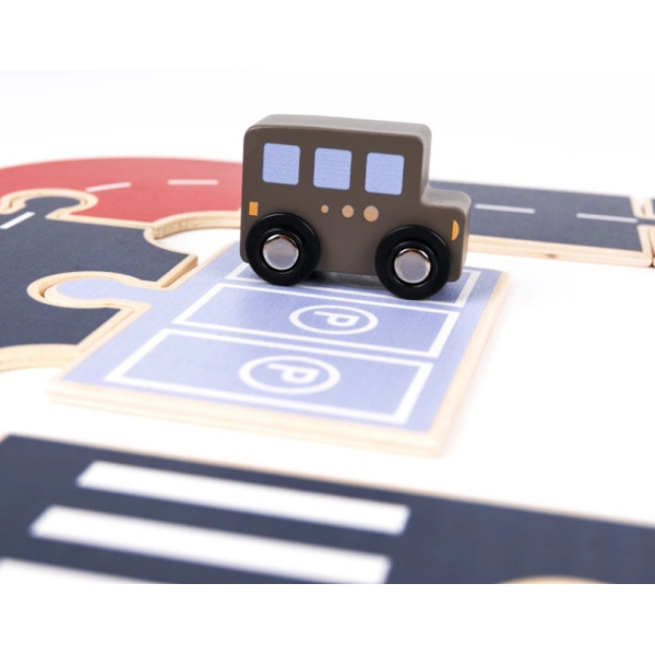 DREWNIANA DROGA z autkami i znakami drogowymi tor samochodowy do układania Egmont Toys 3+