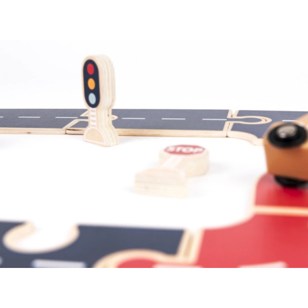 DREWNIANA DROGA z autkami i znakami drogowymi tor samochodowy do układania Egmont Toys 3+